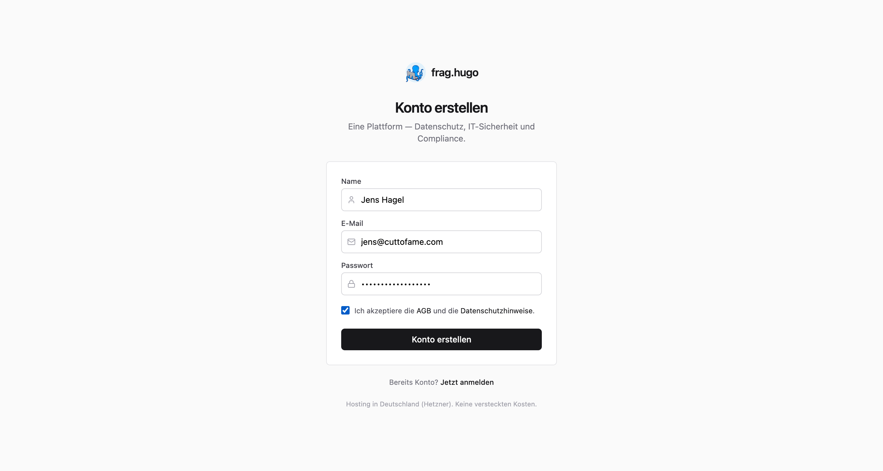 Registrierung ausgefüllt