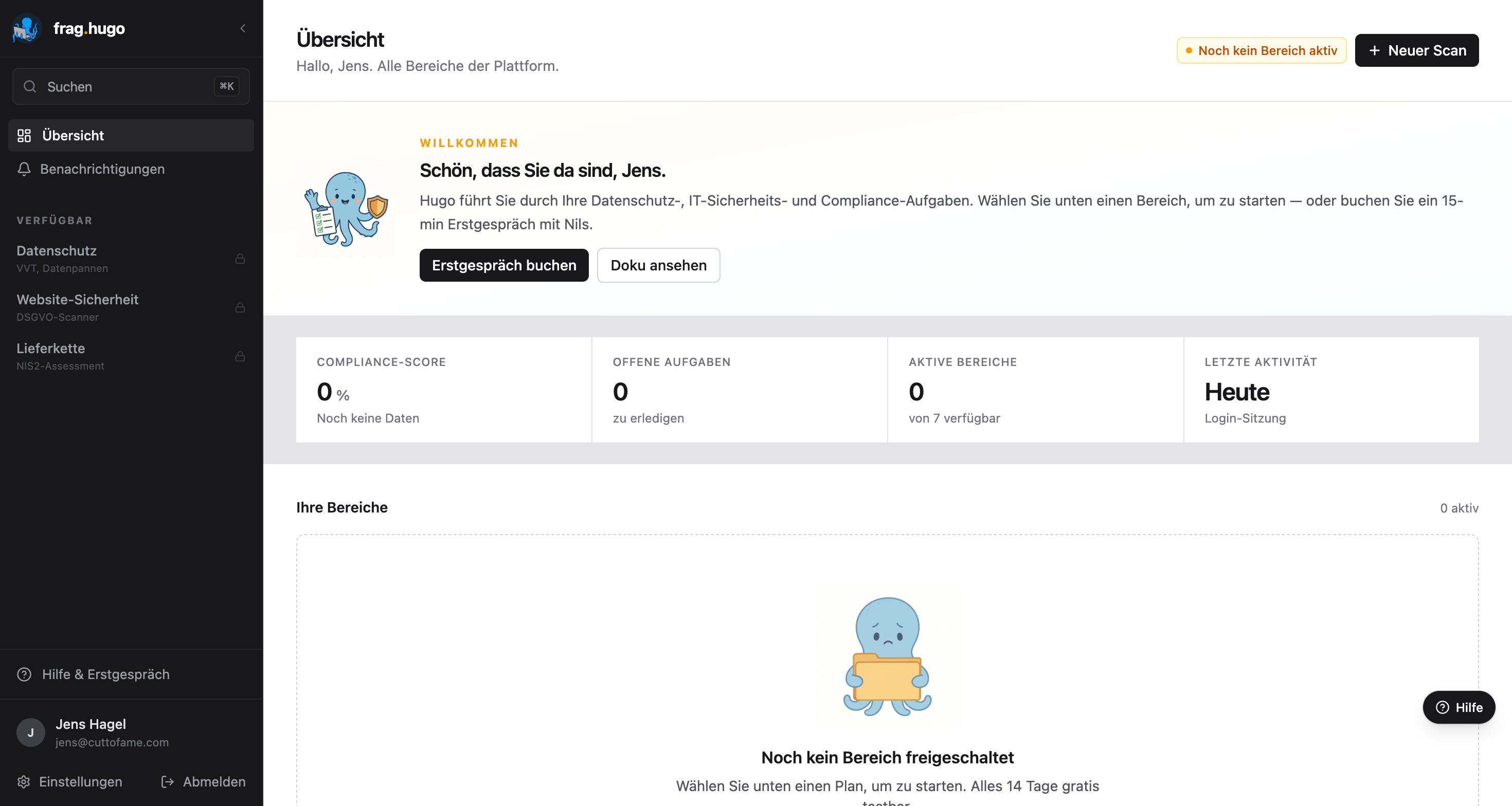 Dashboard nach dem Login