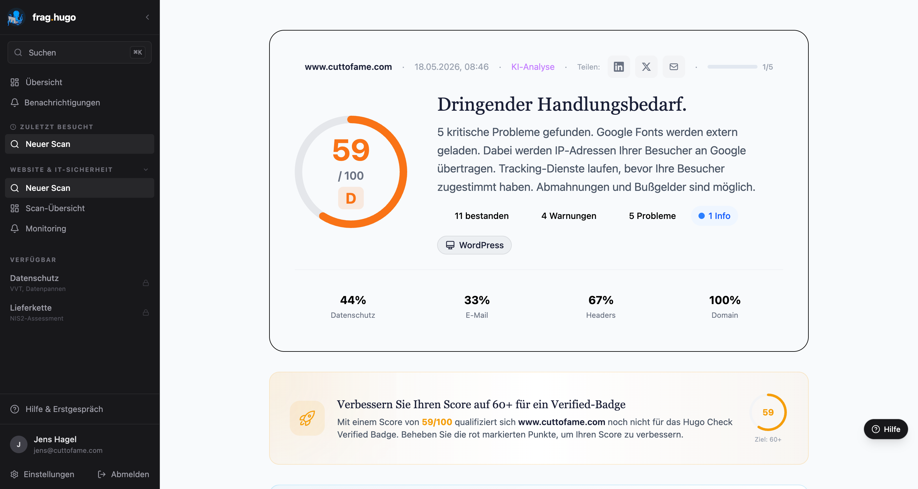 Scan-Ergebnis mit Score