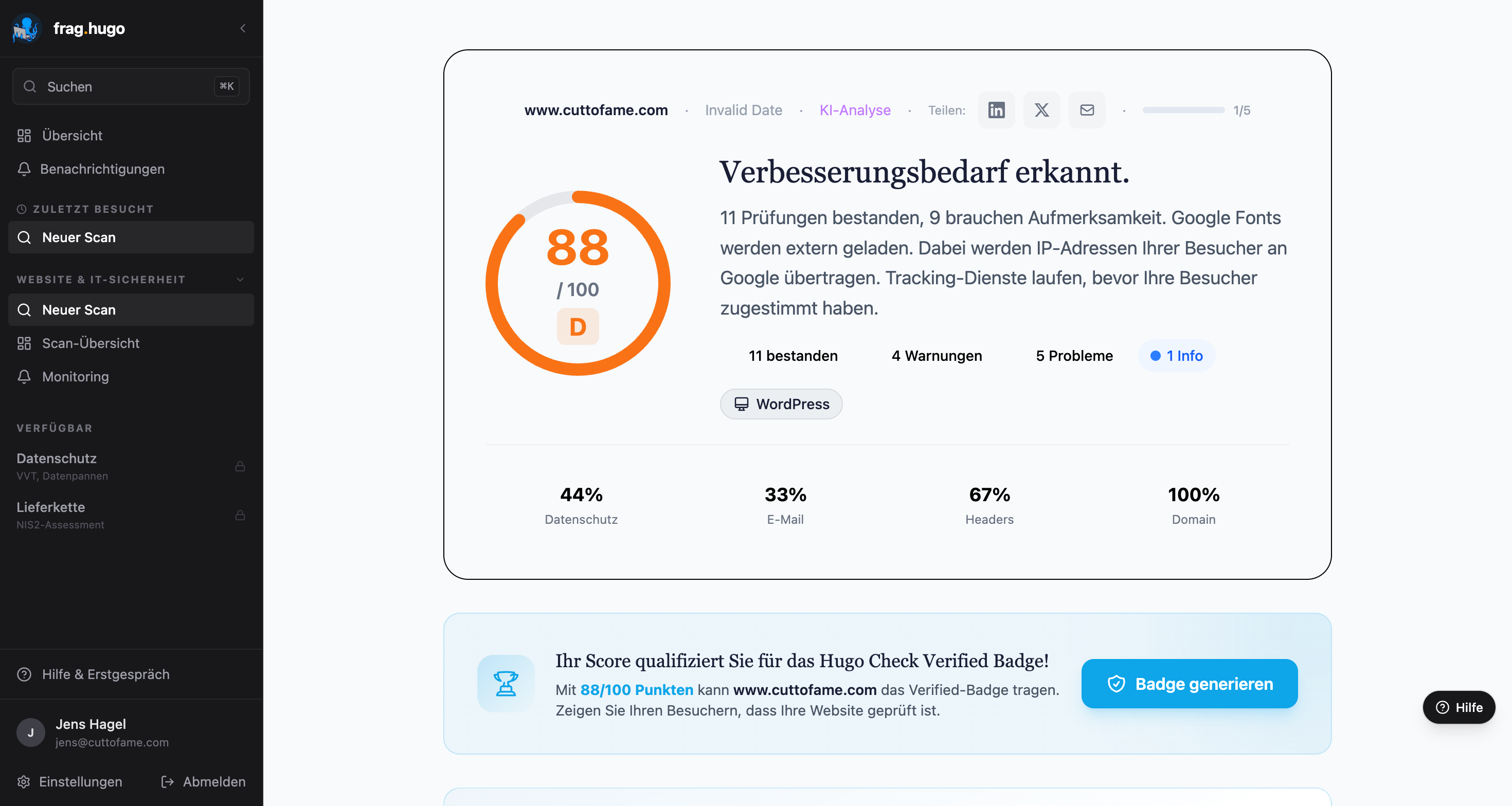 Badge-CTA im Scan-Ergebnis