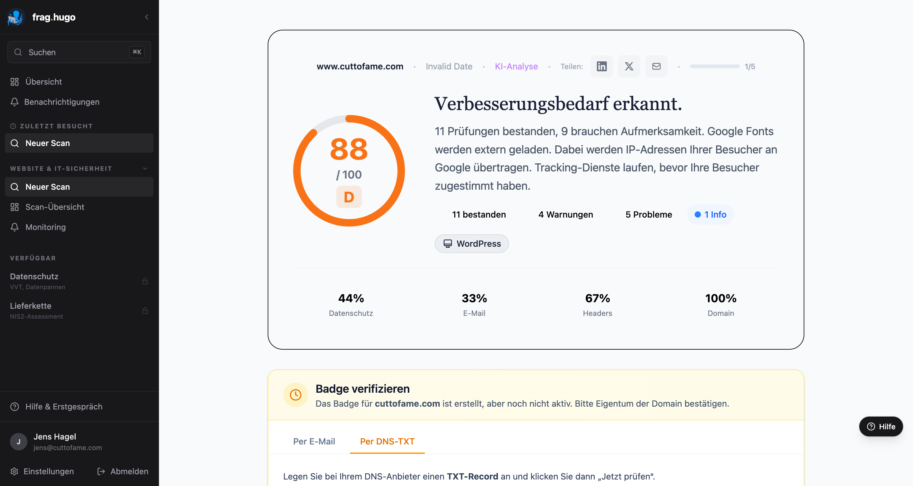 DNS-TXT-Anleitung mit Hostname und Wert