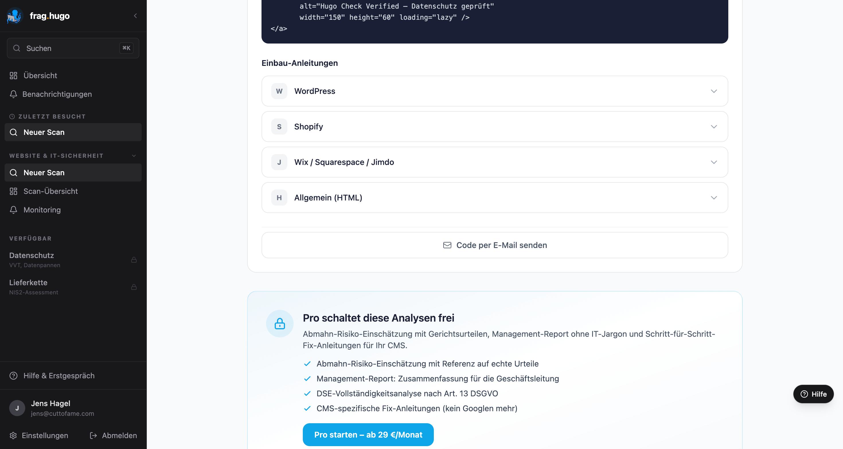 Aktives Badge mit Embed-Code
