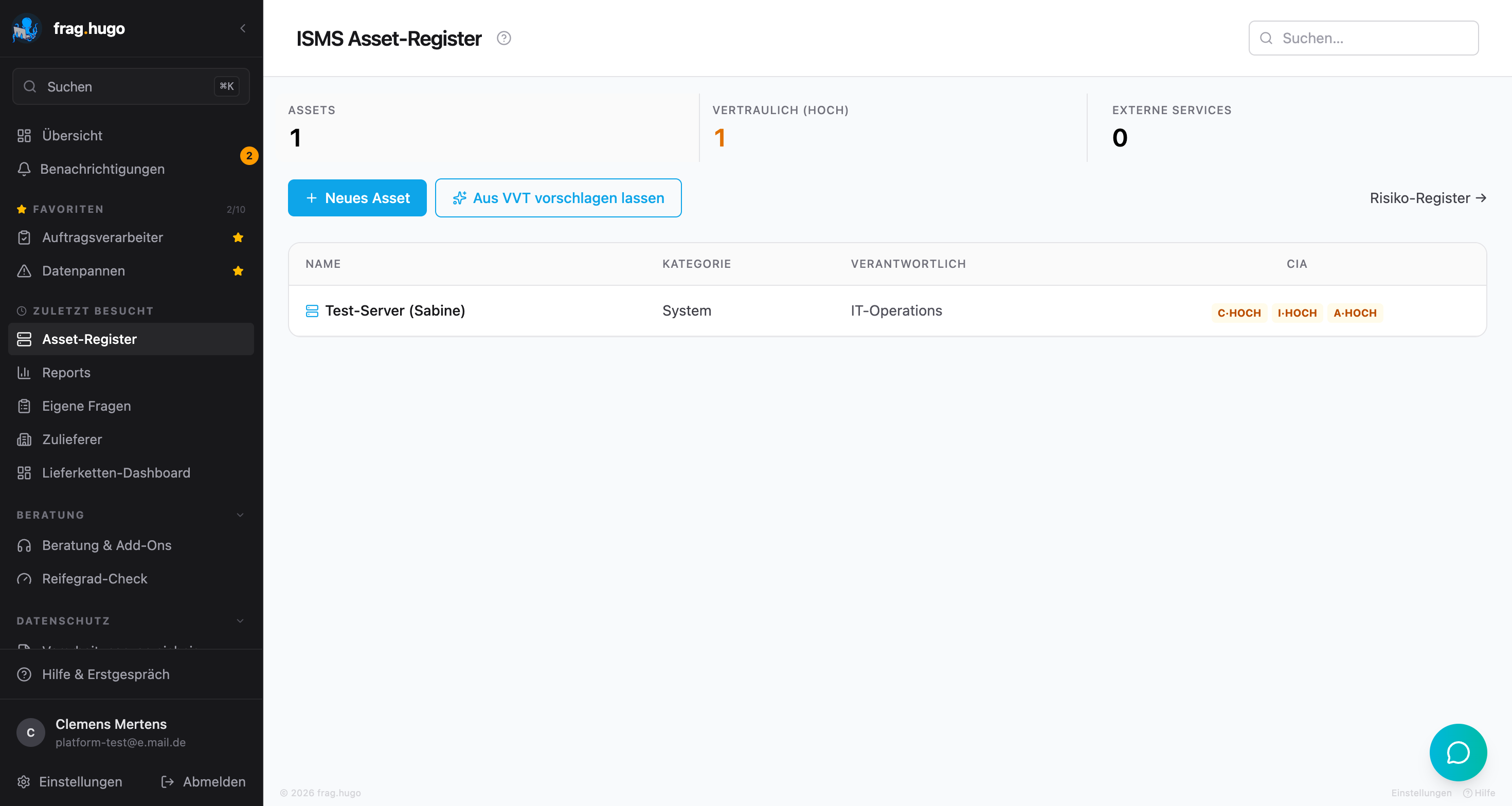 Asset-Register Liste