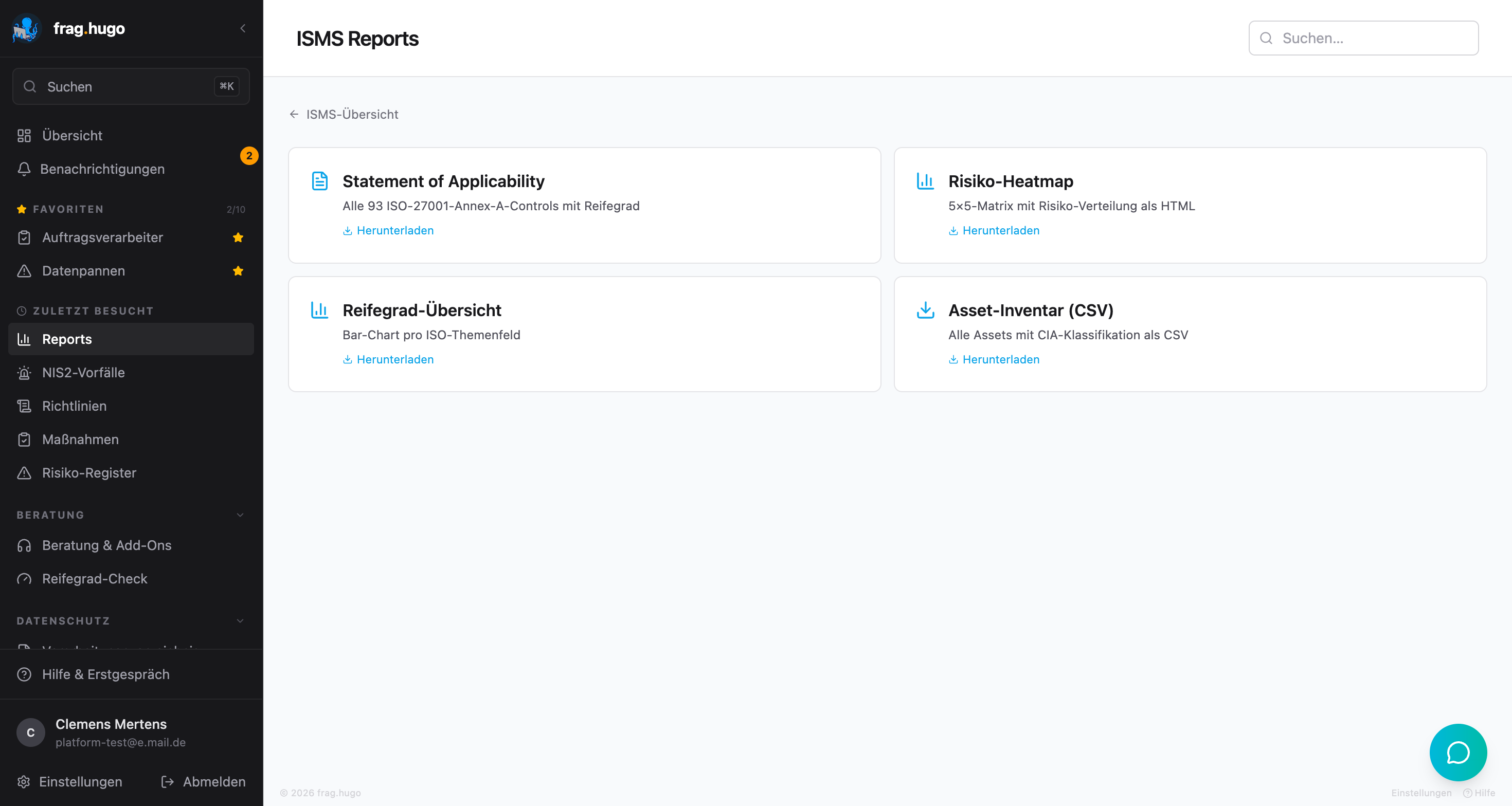 ISMS-Reports Auswahl